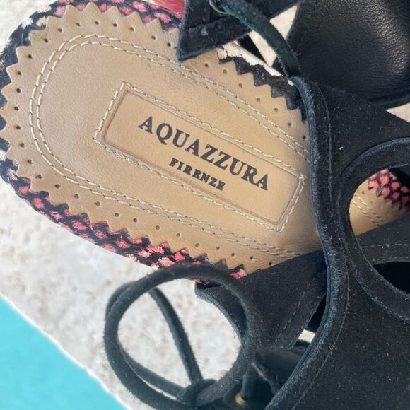 Aquazurra Black Red Python Cutout Heels - Picture 3 of 6